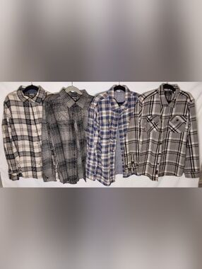 Boy's Mixed Plaid Button-Down Shirt Bundle - Blue, Black, Gray, Cream